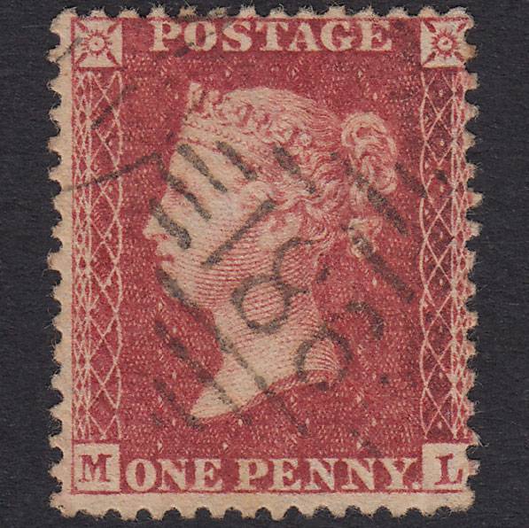 GB QV 1857 1d Rose-Red Plate 43 SG40-C10(1) ML FU Dublin 186