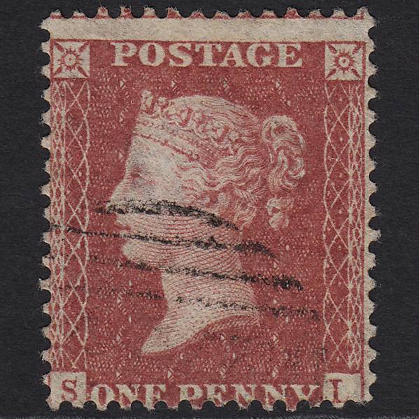 GB QV 1857 1d Rose-red (Plate 56) SG40-C10(1) SL FU Light Cancel Misperf