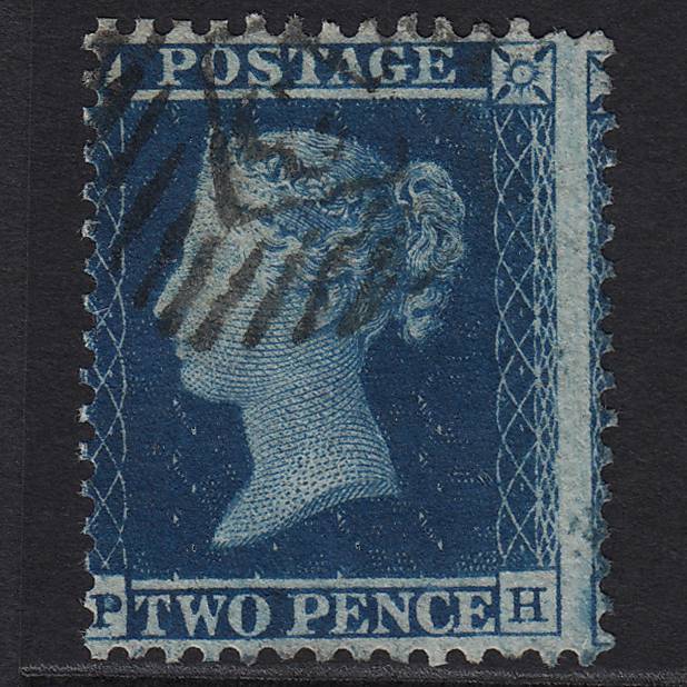 GB QV 1855 2d Blue (Plate 4) SG23-F2 PH FU London IS 13 Misperf