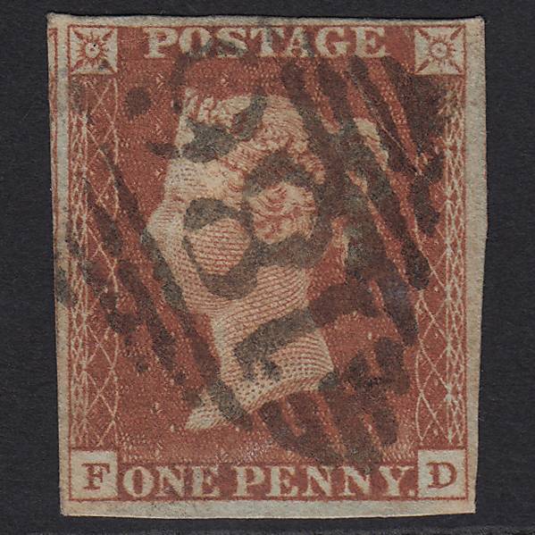 GB QV 1841 1d Deep Red-brown (Plate 52) SG10-B1(4) FD GU 4M Dublin 186