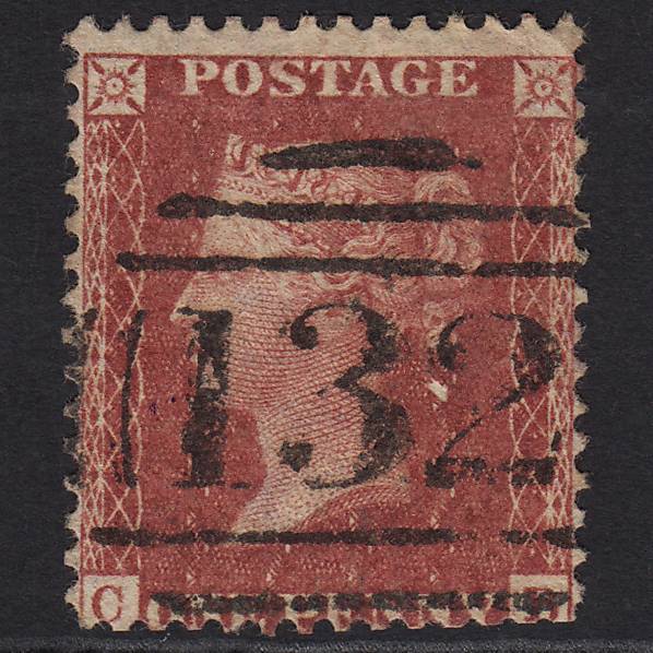 GB QV 1857 1d Rose-red (Plate 57) SG40-C10(1) CB GU Brighton 132