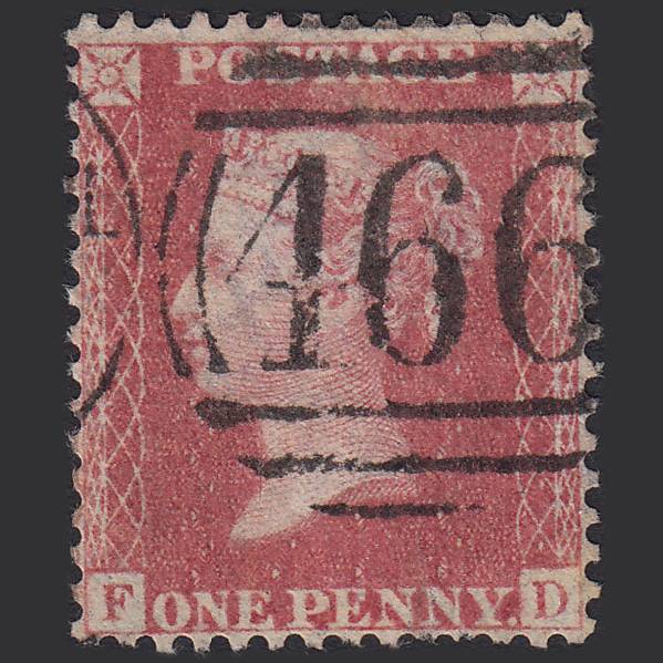GB QV 1857 1d Rose-red (Plate 34) SG40-C10(1) FD GU Liverpool 466