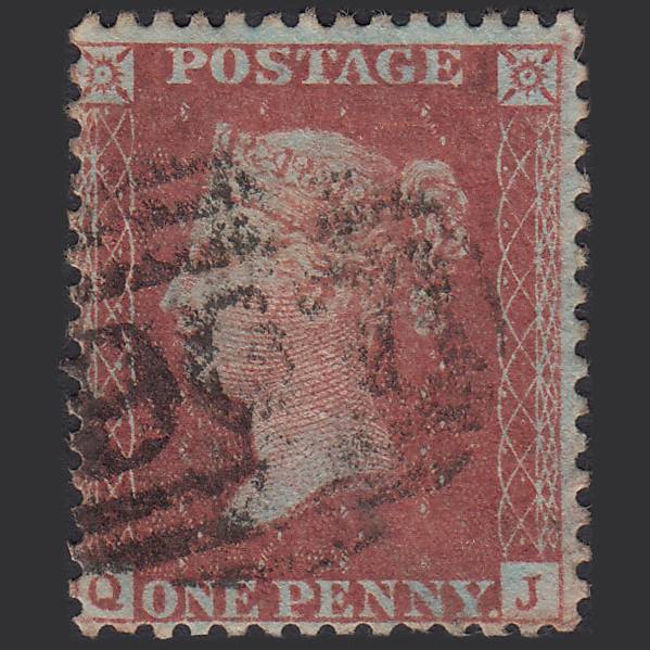 GB QV 1856 1d Red-brown (Plate 27) SG29-C8(1) QJ FU Woodbridge 907