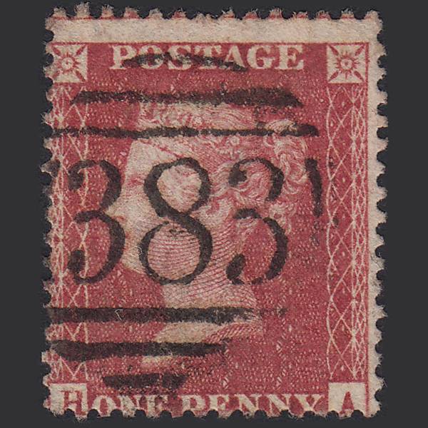 GB QV 1857 1d Rose-red (Plate 34) SG40-C10(1) HA FU Hull 383 Misperf