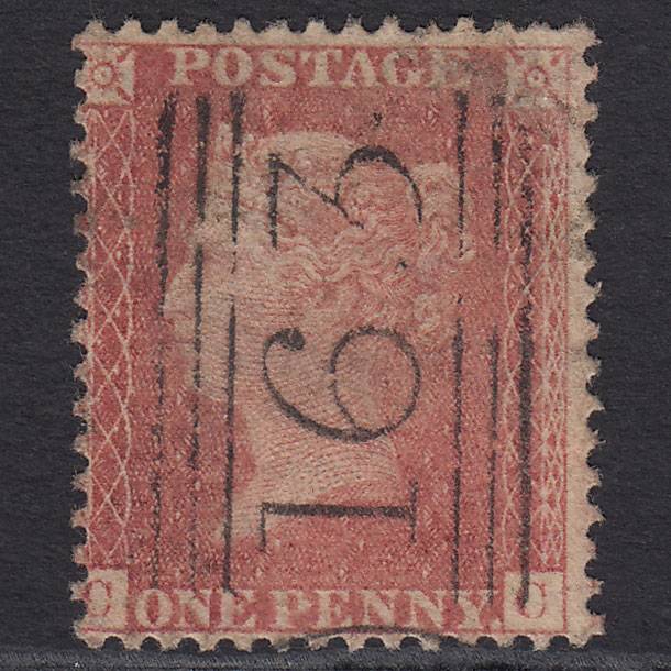 GB QV 1857 1d Pale Rose (Plate 68) SG39-C10(3) 'CC' GU Greenock 163