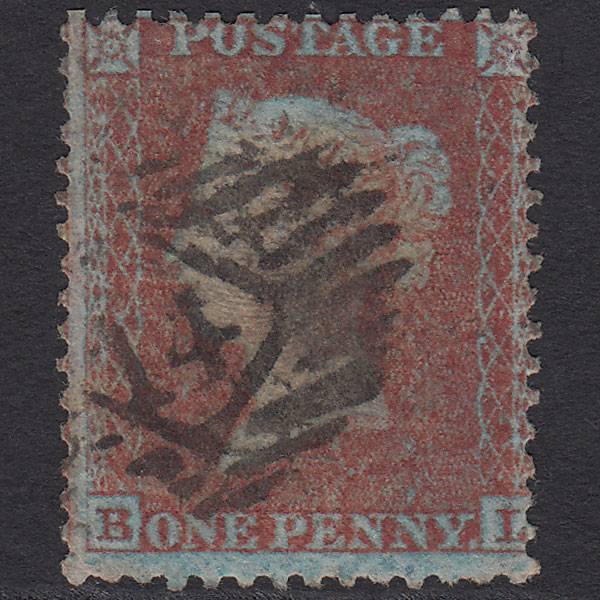 GB QV 1855 1d Plum (Plate 7) SGC6(3) BL GU London IS 14 Misperf