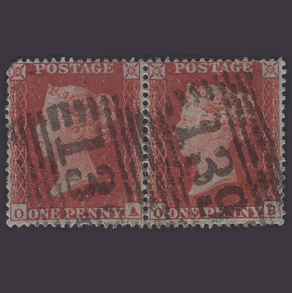 GB QV 1854 1d Red-brown (Plate 190) SG17-C1(1) OA-OB GU Pair Falkirk 139