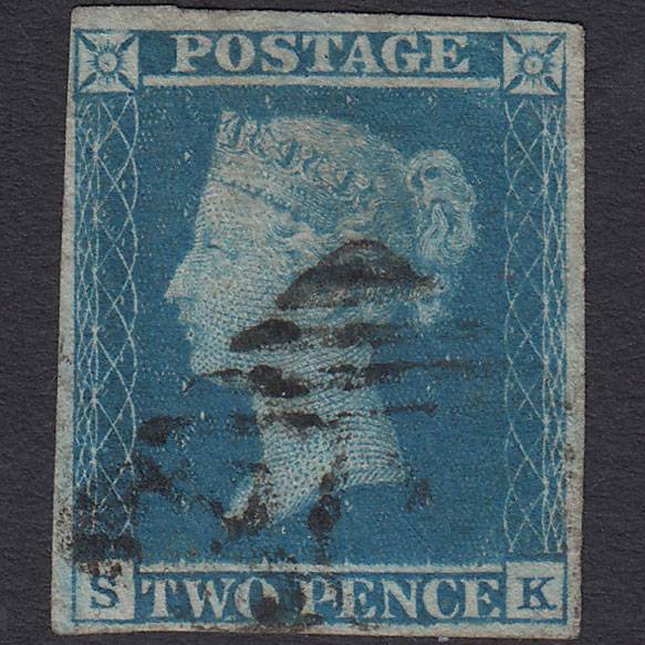 GB QV 1841 2d Blue (Plate 3) SG14-E1(2) SK FU Ireland 4 Margins