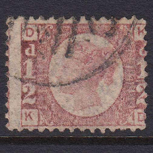 GB QV 1870 1/2d Rose (Plate 14) SG49-G4 KD FU Npb Cancel Misperf