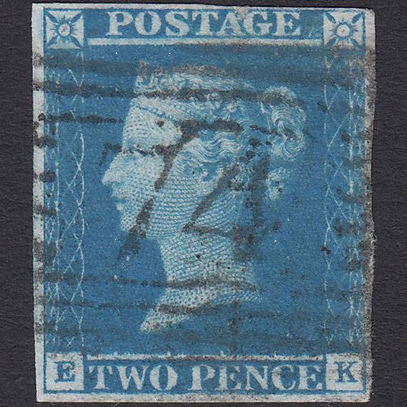 GB QV 1841 2d Blue (Plate 3) SG14-E1(2) EK GU 4 Margins Coldstream 74