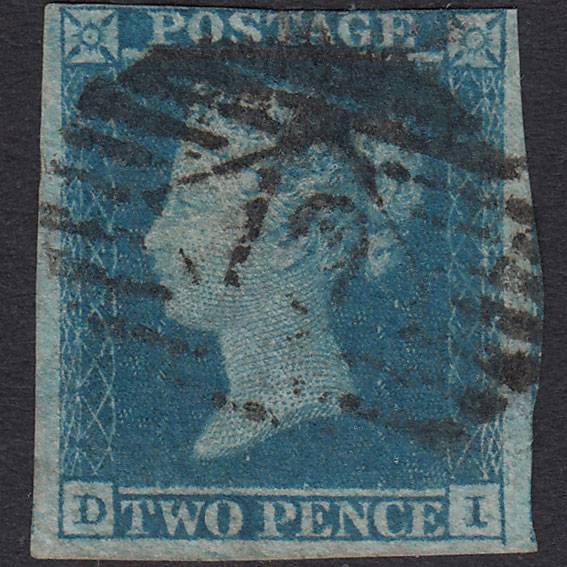 GB QV 1841 2d Blue (Plate 3) SG14-E1(2) DI GU 3 Margins London IS Cancel