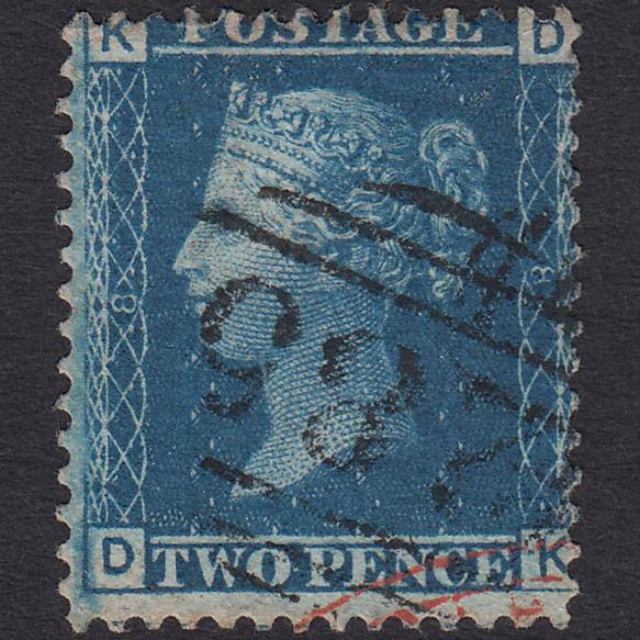 GB QV 1858 2d Blue (Plate 8) SG45-G2 DK FU Exeter 285 & Red Cancel