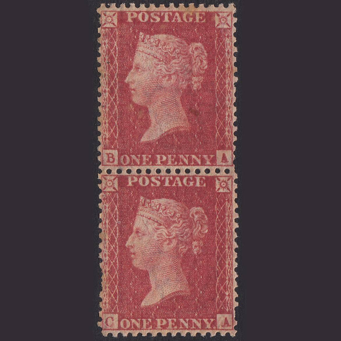 GB QV 1857 1d Rose-Red Plate 61 SG40-C10(1) BA-CA GOOD UNUSED Pair