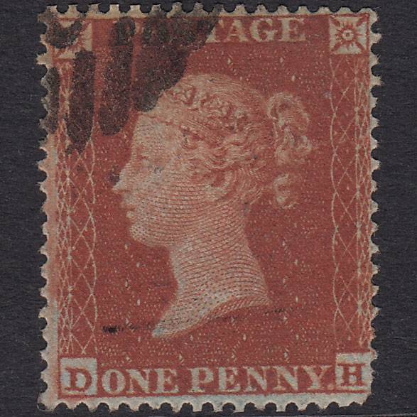 GB QV 1854 1d Red-Brown Plate 197 SG17-C1(1) DH GU London Is Cancel