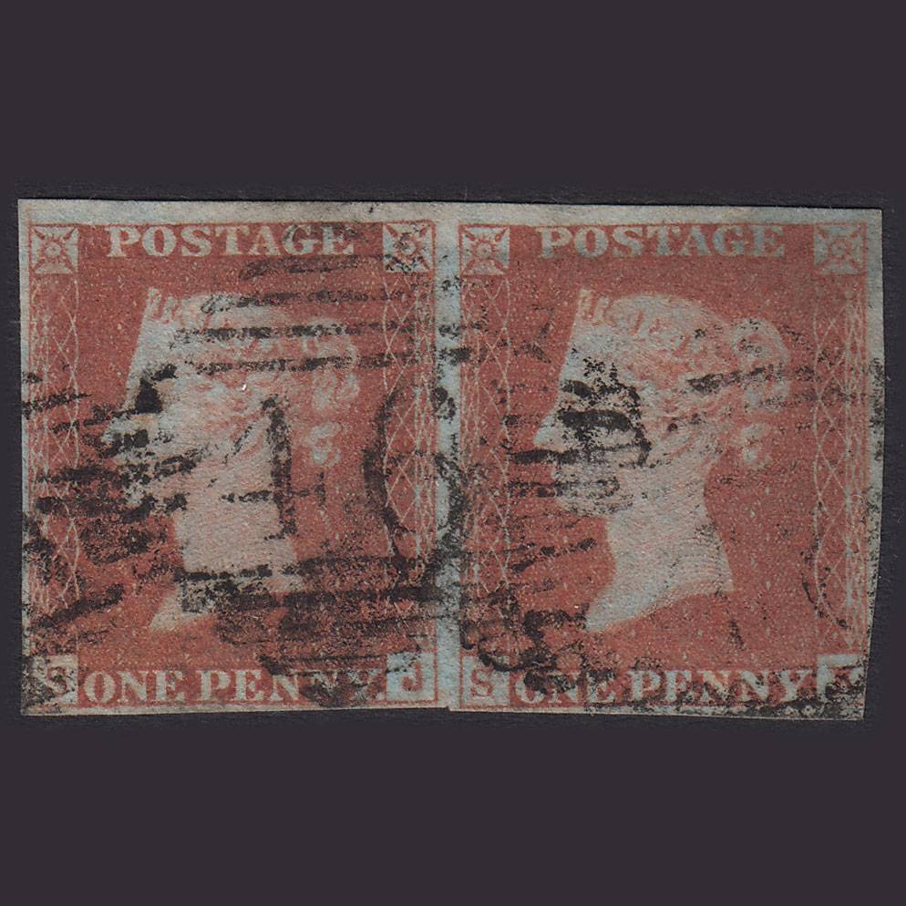 GB QV 1841 1d Red-Brown Plate 77 SG8-B1(1) SJ-SK GU Pair Ballymena 46