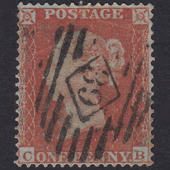 GB QV 1854 1d Plate 166 SG17-C1(1) CB GU London IS 39 Very Well Centred