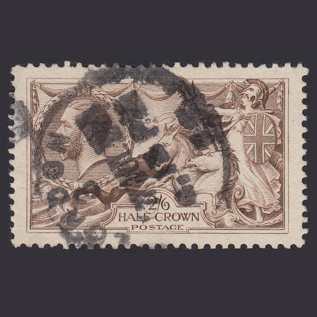 GB KG5 1918 2/6 Pale Brown Seahorses SG415A-N65(4) FU Perfect Centring