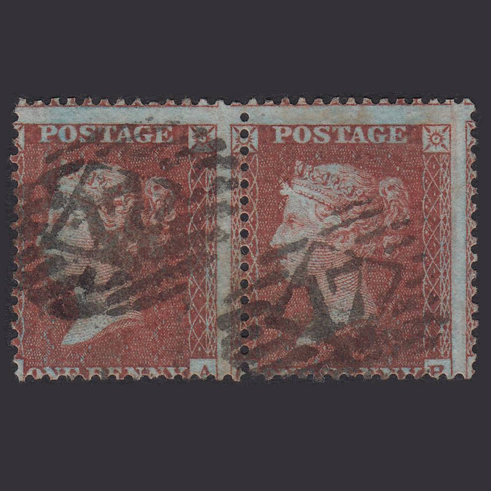 GB QV 1855 1d Plate 19 SGC6(1) QA-QB GU Pair London IS 17 Misperf
