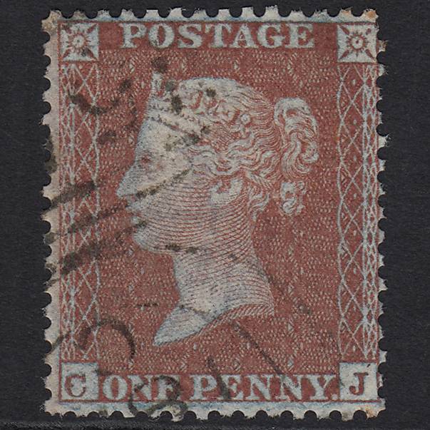 GB QV 1855 1d Red-brown (Plate 4) C6(1) CJ FU Light Cancel