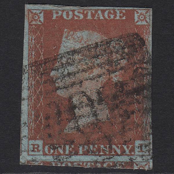 GB QV 1841 1d Very Blued (Plate 55) SG8a-B1(2) RI GU 4M Imperf Scotland