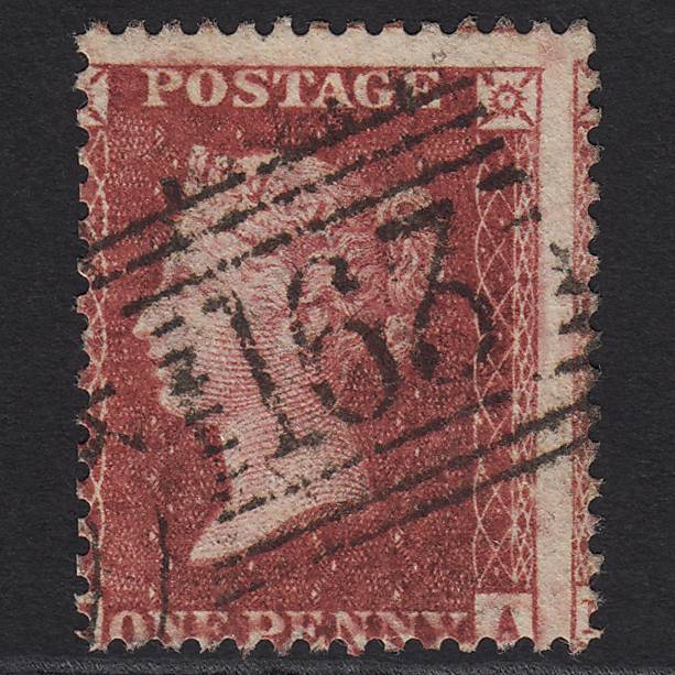 GB QV 1857 1d Deep Rose-red SG41-C10(4) FU Greenock 163 Large Misperf