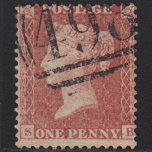 GB QV 1857 1d Pale Rose (Plate 42) SG39-C10(3) SB FU Manchester 498