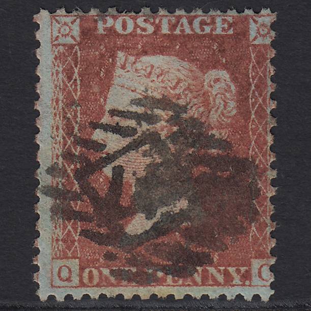 GB QV 1856 1d Red-brown (Plate 24) SG29-C8(1) QC GU London IS Cancel Misperf