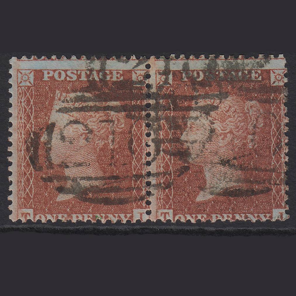 GB QV 1855 1d Red-brown (Plate 5) SG24-C3(1) TI-TJ FU Pair Colchester 210