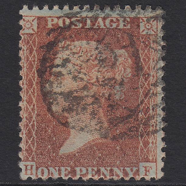 GB QV 1856 1d Red-brown (Plate 32) SG29-C8(1) HF GU London IS Cancel Misperf