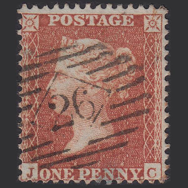 GB QV 1855 1d Red-brown (Plate 4) SG24-C3(1) JC FU London IS 26