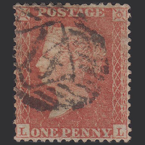 GB QV 1857 1d Orange-red (Plate 37) SGC8(7) LL GU London IS 14