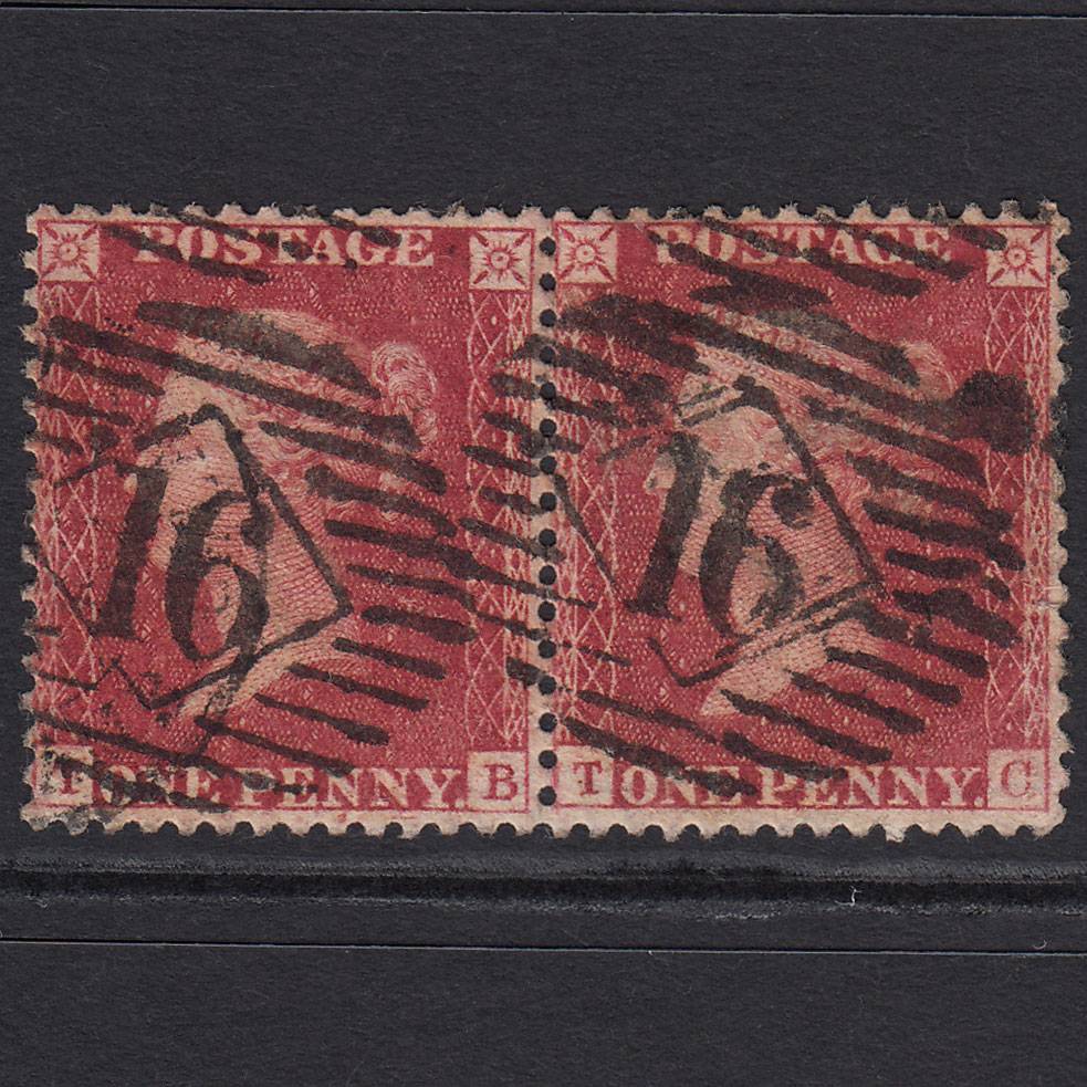GB QV 1857 1d Rose-red (Plate 56) SG40-C10(1) TB-TC FU Pair London IS 16
