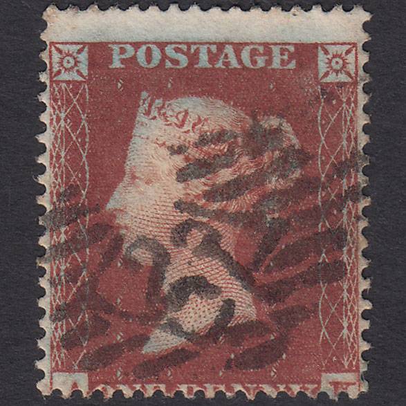 GB QV 1854 1d Plum (Plate 182) SG17-C1(4) AK FU London IS 23 Misperf