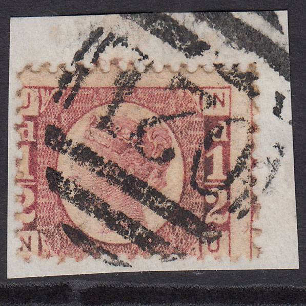 GB QV 1870 1/2d Rose-red (Plate 14) SG48-G4 NU FU ST Just 021 on Piece