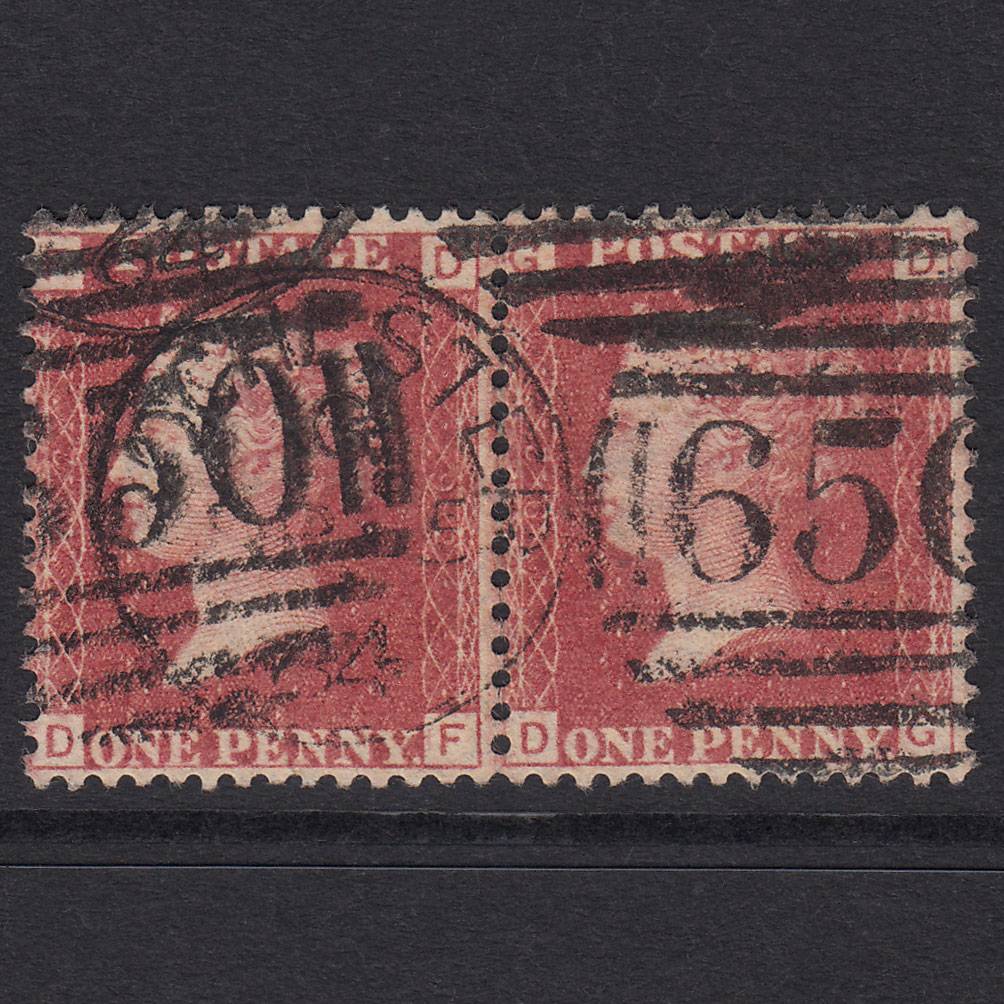 GB QV 1864 1d Lake-red (Plate 92) SG44-G1(2) DF-DG FU Pair Rochester 650