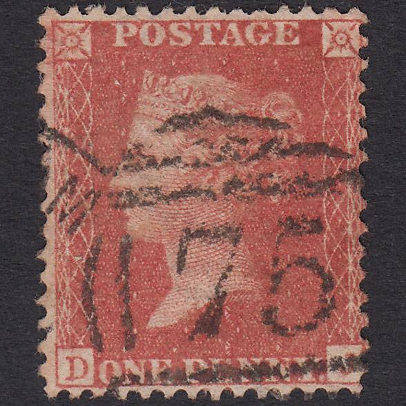 GB QV 1857 1d Red-Orange Plate 48 SGC9(2) DJ VFU Birmingham 75 Spoon