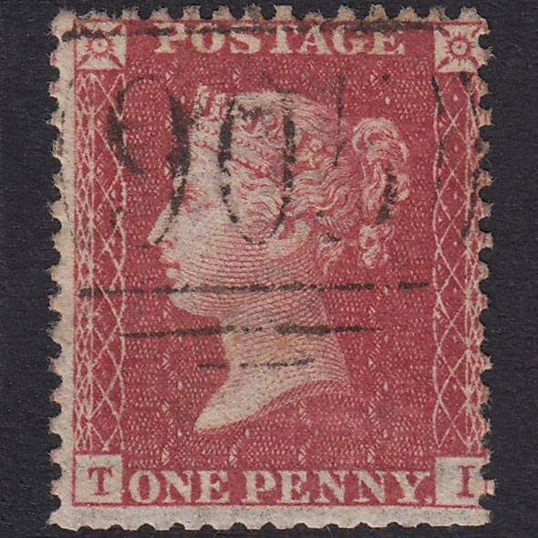 GB QV 1857 1d Rose-Red Plate 58 SG40-C10(1) TI GU Wolverhampton 905