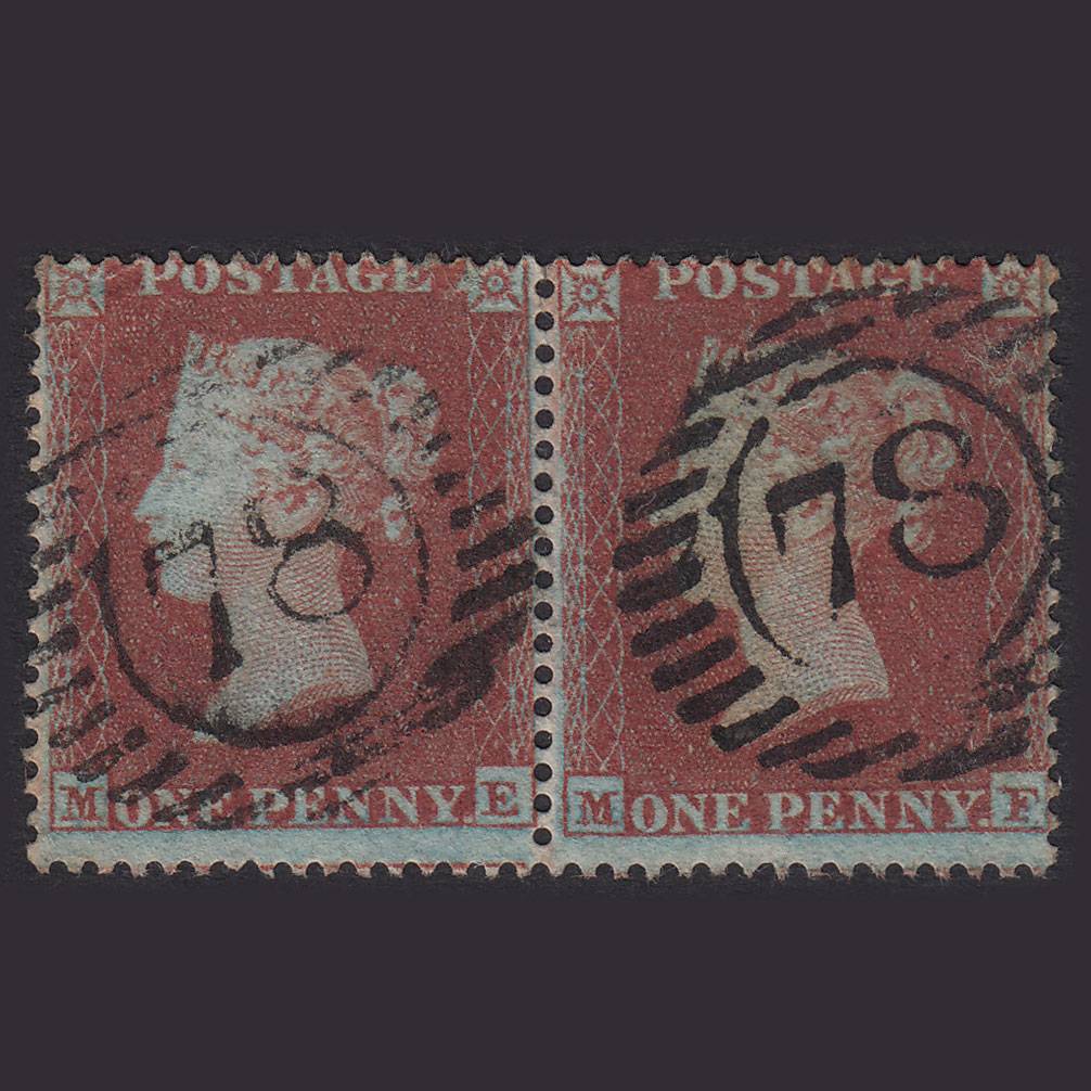 GB QV 1854 1d Red-Brown Plate 178 SG17-C1(1) ME-MF GU Pair London D&S 78
