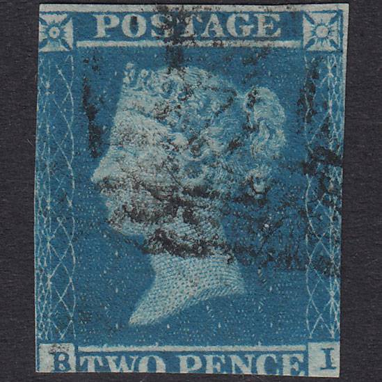 GB QV 1841 2d Blue Plate 3 SG14-E1(2) Guideline BI GU
