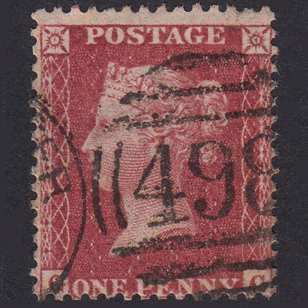 GB QV 1857 1d Deep Rose-Red Plate 27 SG41-C10(2) GC FU Manchester 498