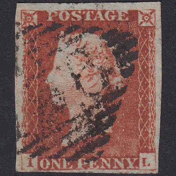 GB QV 1841 1d Red-Brown Plate 63 SG8-B1(1) IL FU 4 Margins Cork 156