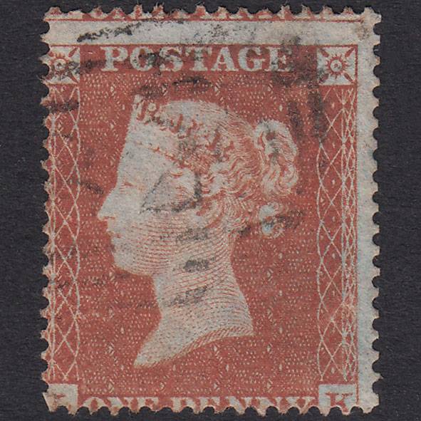 GB QV 1854 1d Red-Brown Plate R6 SG17-C1(1) LK FU Light Cancel Misperf