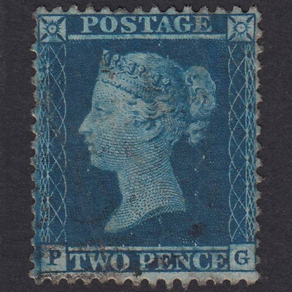 GB QV 1855 2d Blue Plate 5 SG34-F6(1) PG FU Light Cancel Well Centred