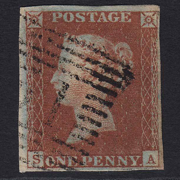 GB QV 1841 1d Red-brown (Plate 56) (SG8) 'SA' FU Edinburgh (131) 4 Margins