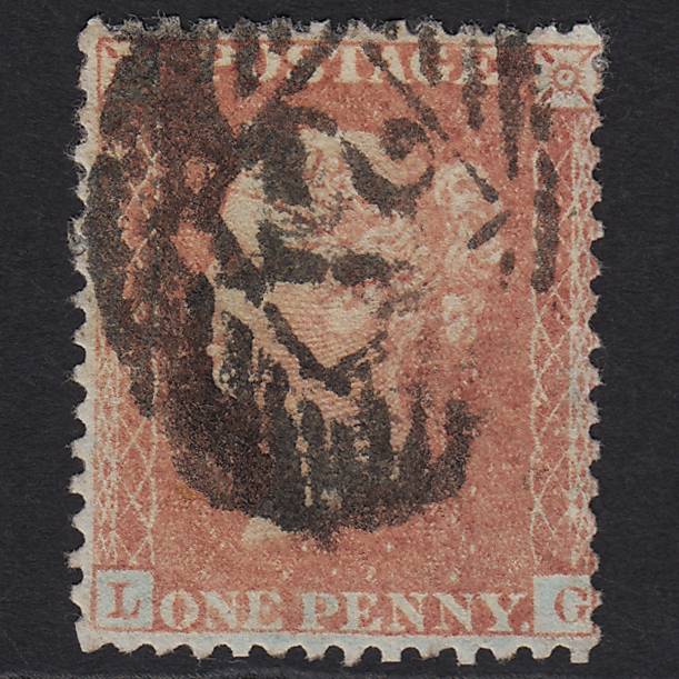 GB QV 1857 1d Orange-red (Plate 32) C8(7) LG GU London No.21