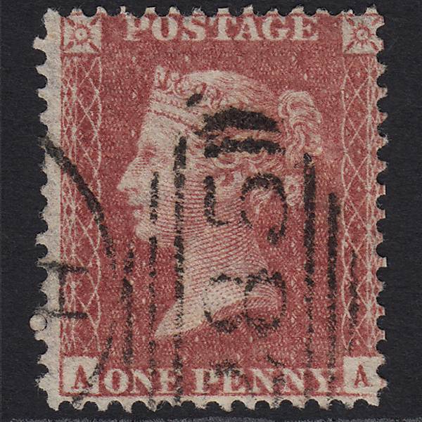 GB QV 1857 1d Rose-red SG40-C10(1) AA VFU Exeter 285 Sideways Duplex