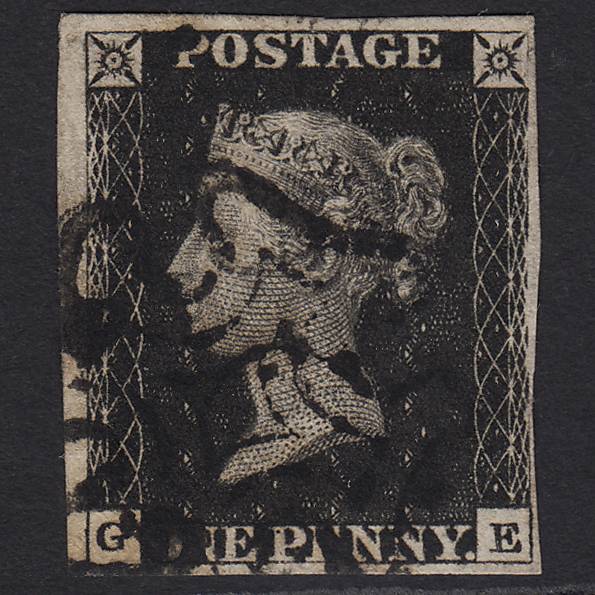 GB QV 1840 1d Black Plate 1b SG2-A1(2) GE FU 4M Imperf Black MX