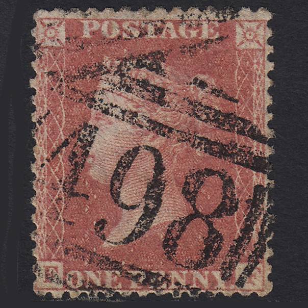 GB QV 1857 1d Pale Rose (Plate 55) SG39-C10(3) FF GU Manchester 498