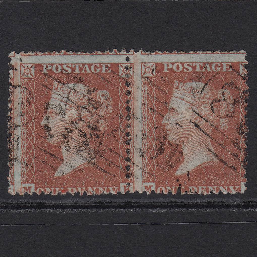 GB QV 1855 1d Red-brown (Plate 14) SGC6(1) MK-ML GU Pair
