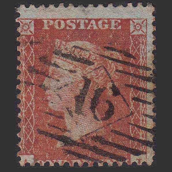 GB QV 1855 1d Red-brown SG24-C3(1) A? FU London IS 16 Misperf